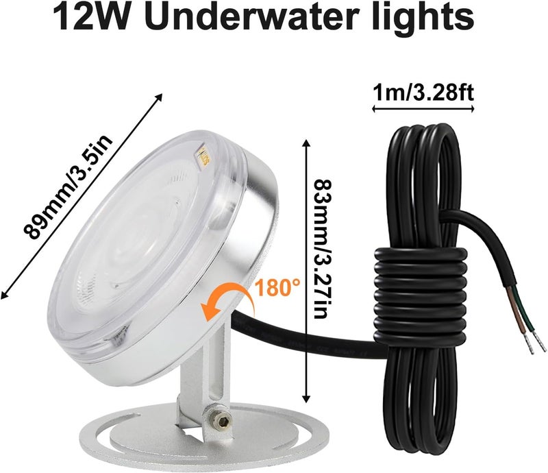 Samvol LED Underwater Pond Light, Heavy Duty Aluminum 12V 3000K Warm White IP68 Waterproof Fountain Light, Landscape Lamp for Swimming Pool, Fountain, Waterfall, Pond and Grass Land (12, Watts) - Image 3